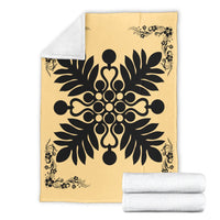 Hawaiian Quilt Maui Plant And Hibiscus Premium Blanket - Black Beige - AH - Polynesian Pride