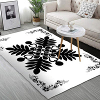 Hawaiian Quilt Maui Plant And Hibiscus Pattern Area Rug - Black White - AH - Polynesian Pride