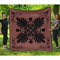 Hawaiian Quilt Maui Plant And Hibiscus Premium Quilt - Black Coral - AH Black - Polynesian Pride