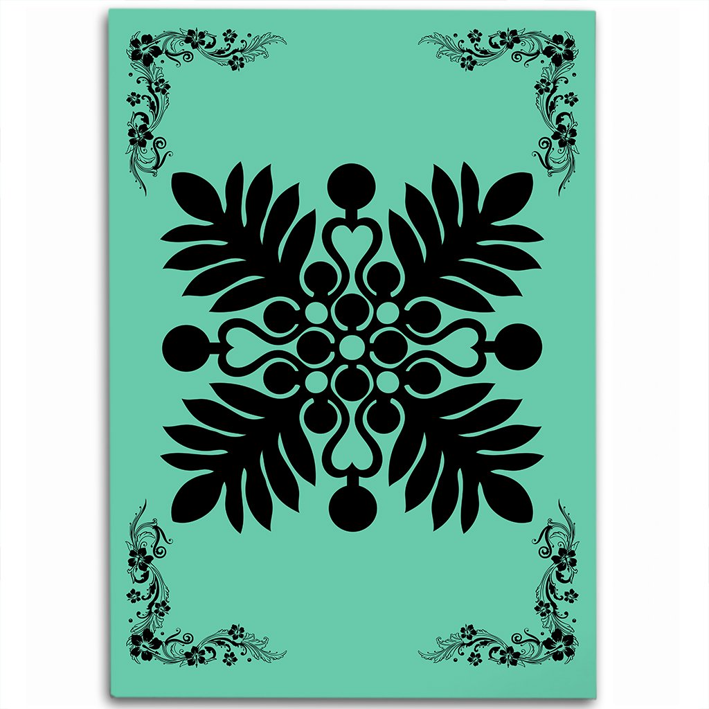 Hawaiian Quilt Maui Plant And Hibiscus Pattern Area Rug - Black Seafoarm - AH Black - Polynesian Pride