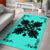 Hawaiian Quilt Maui Plant And Hibiscus Pattern Area Rug - Black Turquoise - AH - Polynesian Pride