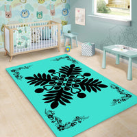 Hawaiian Quilt Maui Plant And Hibiscus Pattern Area Rug - Black Turquoise - AH - Polynesian Pride