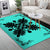 Hawaiian Quilt Maui Plant And Hibiscus Pattern Area Rug - Black Turquoise - AH - Polynesian Pride