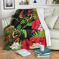 Hawaii Couple Turtle Hibiscus Tropical Valentine Premium Blanket - Levi Style - AH - Polynesian Pride