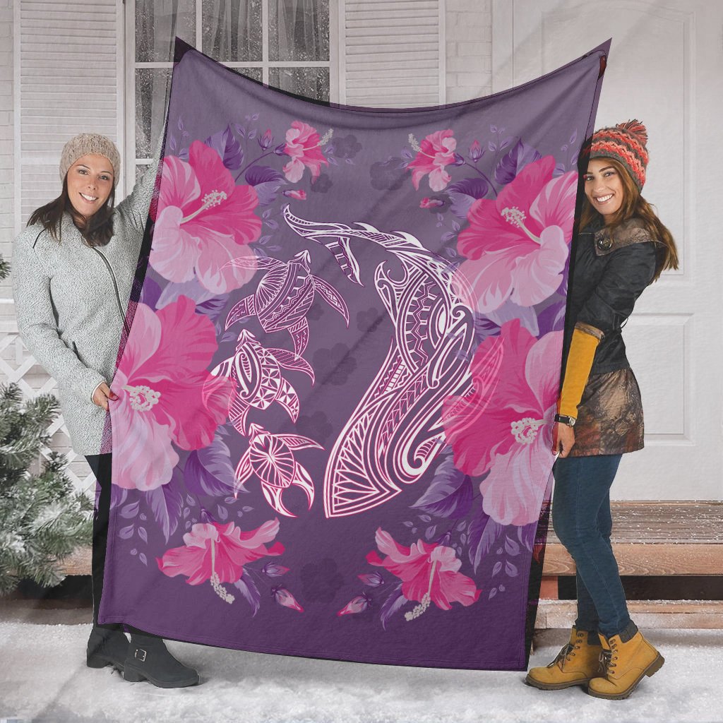 Hawaii Shark Turtle Hibiscus Premium Blanket - Wreath Style - AH - Polynesian Pride