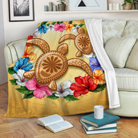 Hawaii Turtle Hibiscus Wreath Polynesian Premium Blanket - Crown Style - AH - Polynesian Pride