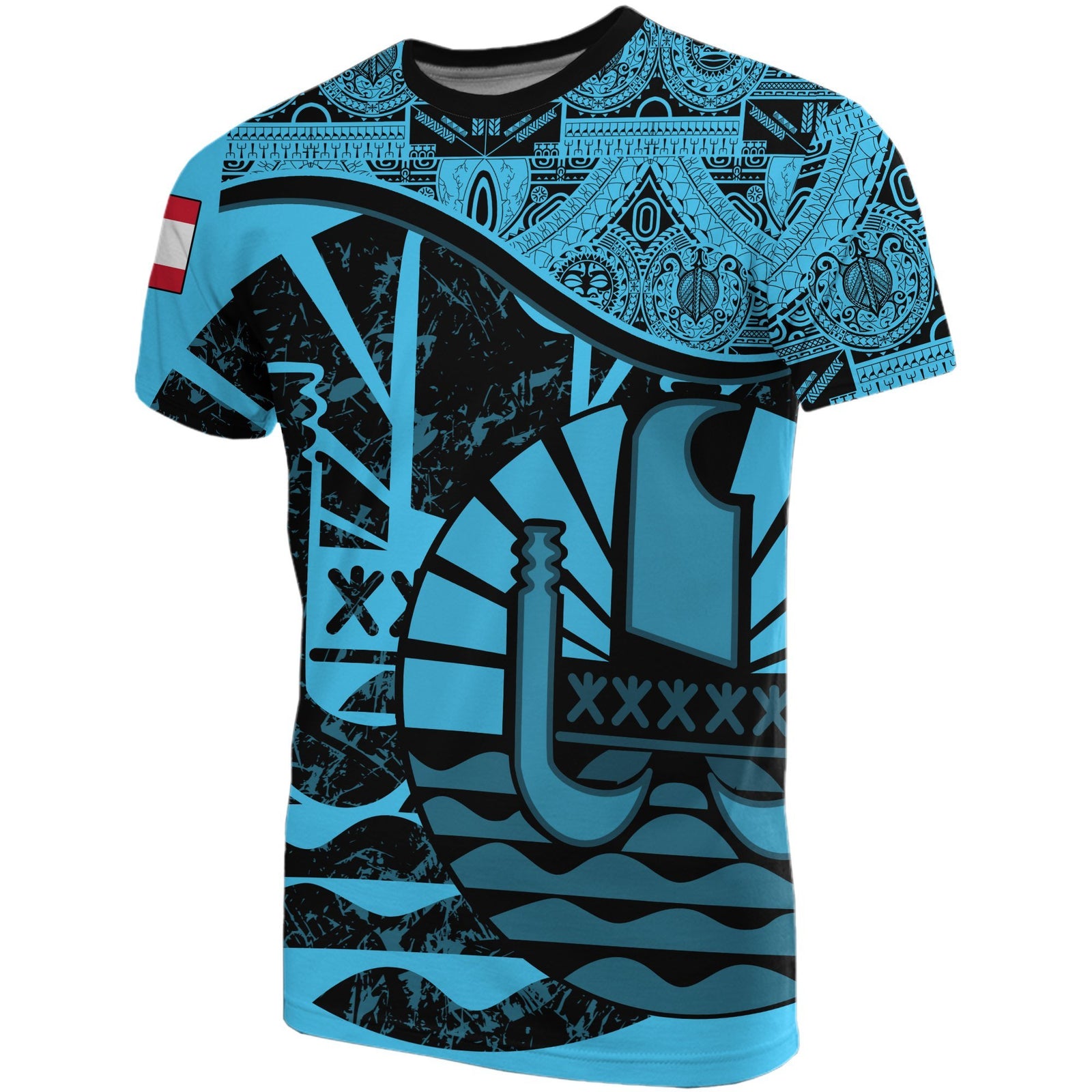 Tahiti T Shirt Tahiti Flag Vintage Style Pale Blue A02 Unisex Art - Polynesian Pride