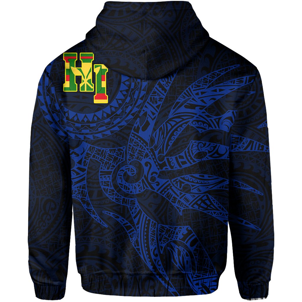 Hawaii Hoodie Zip Polynesian Kanaka Map Hawaiian Hoodie Zip Blue TT Style - Polynesian Pride