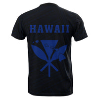 Hawaii Kakau Kanaka Map T Shirt Blue - Polynesian Pride
