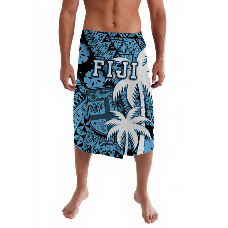 Fiji Lavalava Coat Of Arms Masi Tapa Mixed Palm Tree No1 Blue Version LT9 Blue - Polynesian Pride