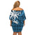 Fiji Coat Of Arms Women Off Shoulder Short Dress Masi Tapa Mixed Palm Tree No1 Blue Version LT9 - Polynesian Pride