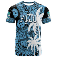 Fiji Coat of Arms T Shirt Masi Tapa Mixed Palm Tree No1 Blue Version LT9 Blue - Polynesian Pride