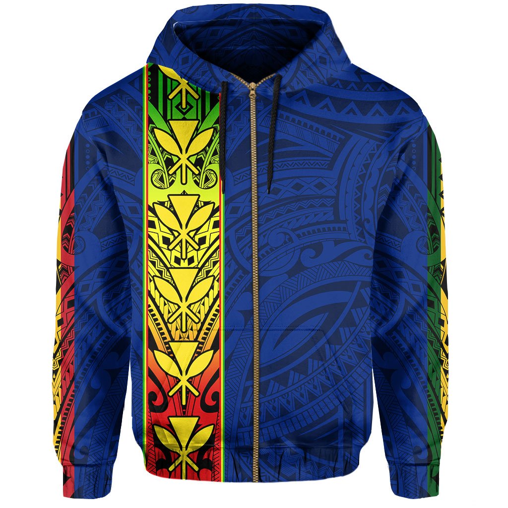 Polynesian Kanaka Flag Kanaka Maoli Hawaii Zip Hoodie Blue - Polynesian Pride