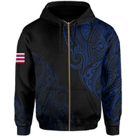 Personalized Hawaii Map Polynesian Warrior Ikaika Hoodie Zip William Style Blue - Polynesian Pride