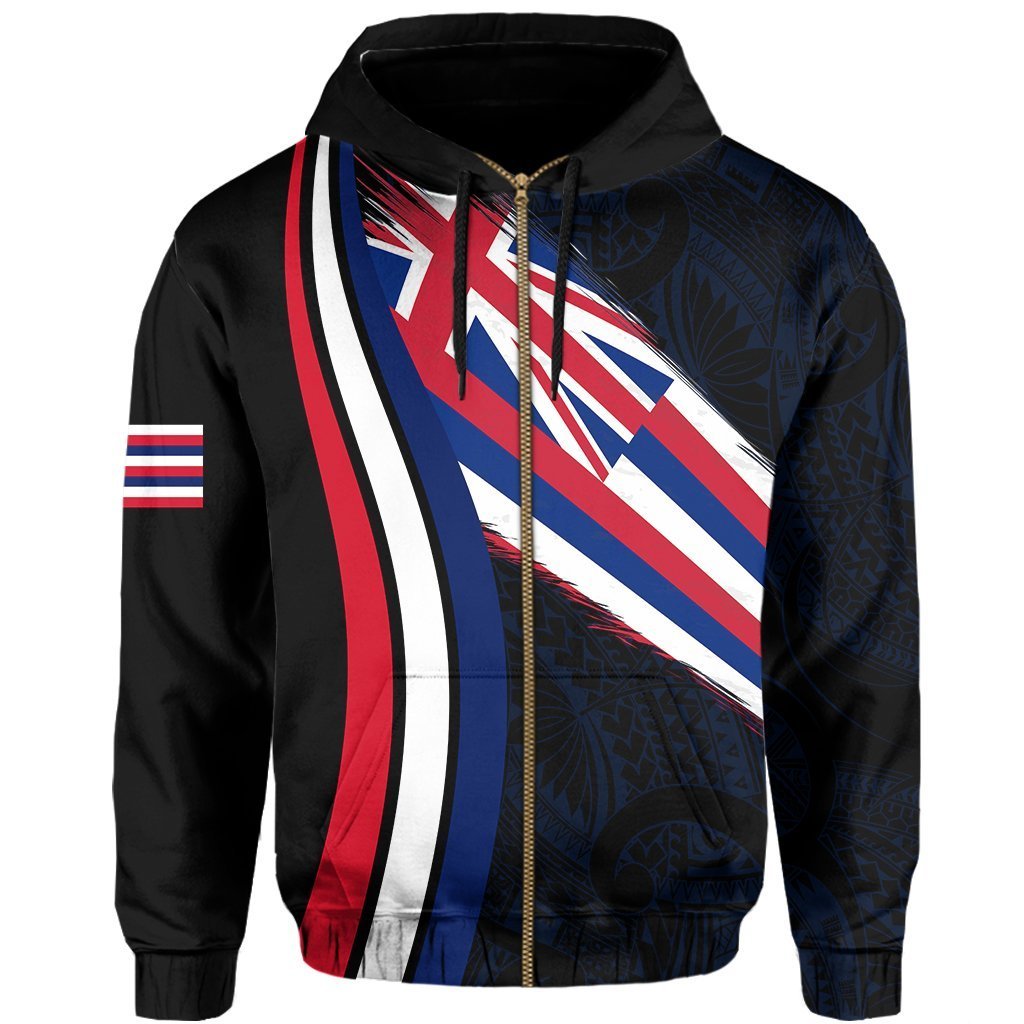 Hawaii Flag Polynesian Hoodie Zip Blue Ten Style - Polynesian Pride