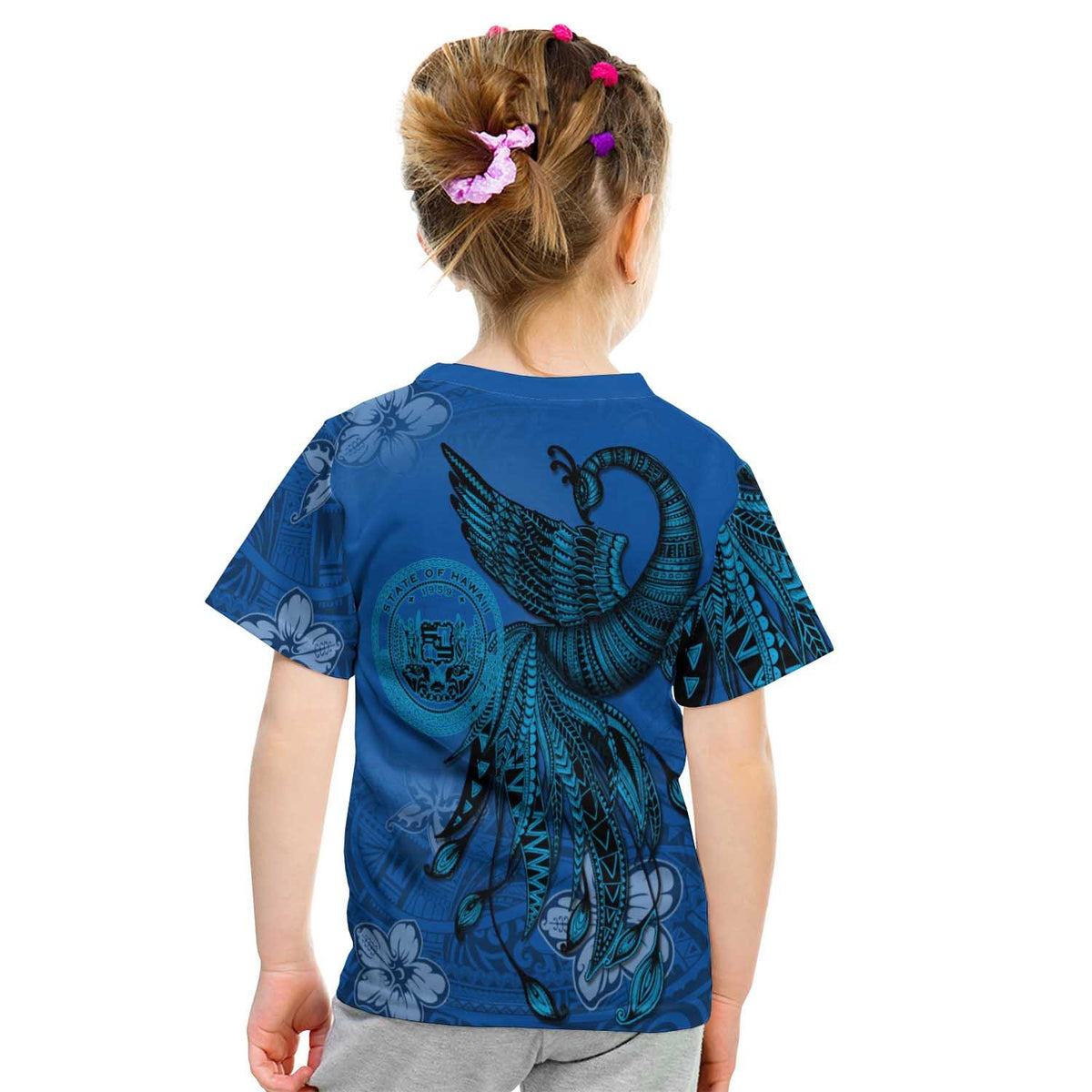 Hawaii Custom T Shirt Polynesian Phoenix Bird, Fairytales Bird Blue - Polynesian Pride
