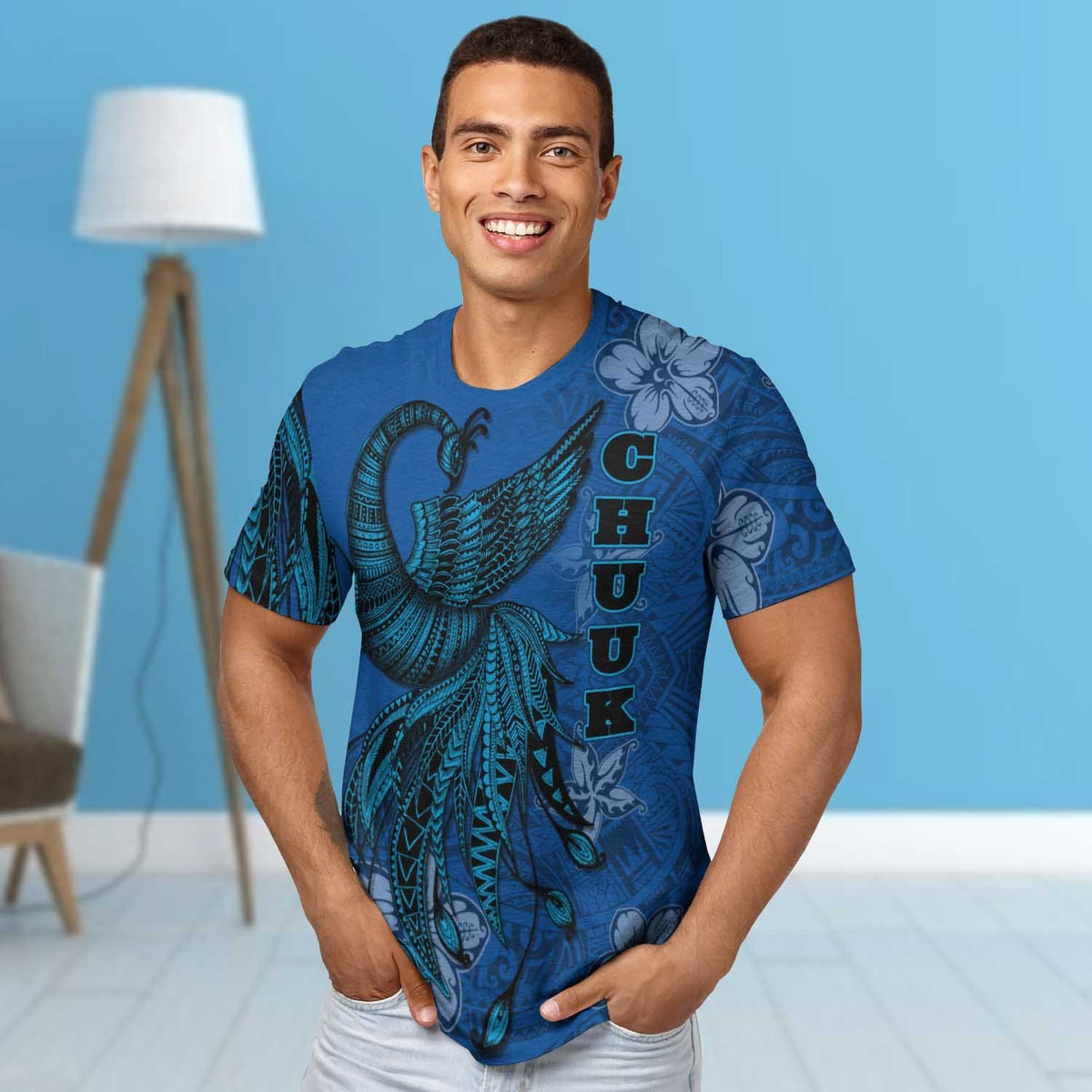 Chuuk T Shirt Polynesian Phoenix Bird, Fairytales Bird Blue - Polynesian Pride