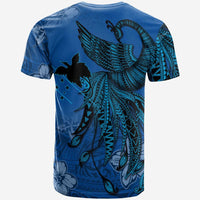 Papua New Guinea Custom T Shirt Polynesian Phoenix Bird, Fairytales Bird Blue - Polynesian Pride