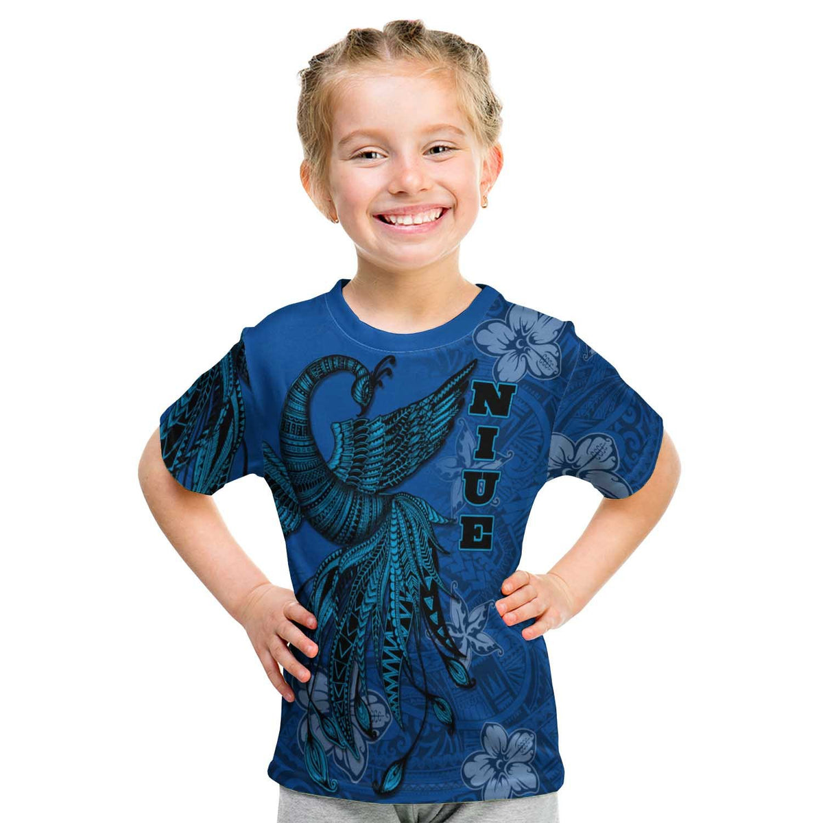 Niue T Shirt Polynesian Phoenix Bird, Fairytales Bird Blue - Polynesian Pride