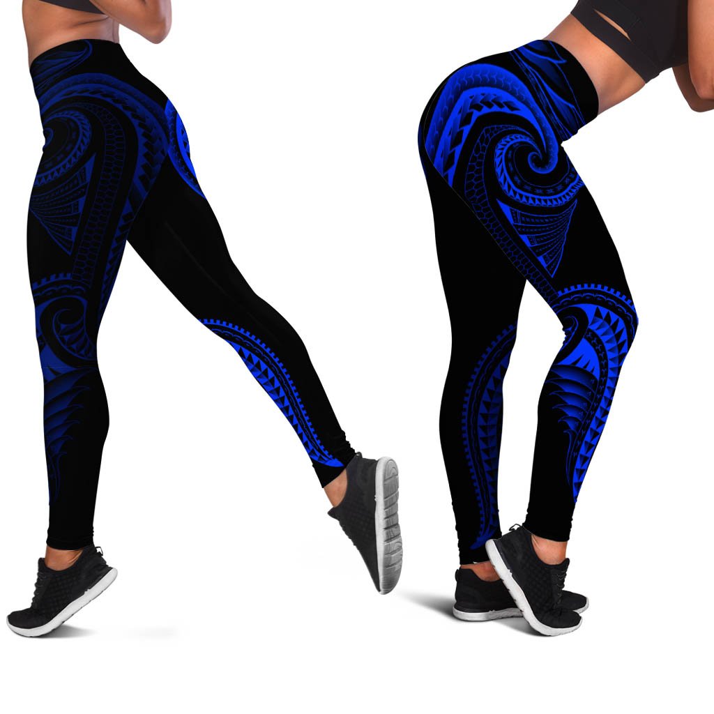 Polynesian Leggings - Polynesian Tattoo Blue Version Black - Polynesian Pride