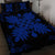 Hawaiian Quilt Maui Plant And Hibiscus Pattern Quilt Bed Set - Blue Black - AH - Polynesian Pride