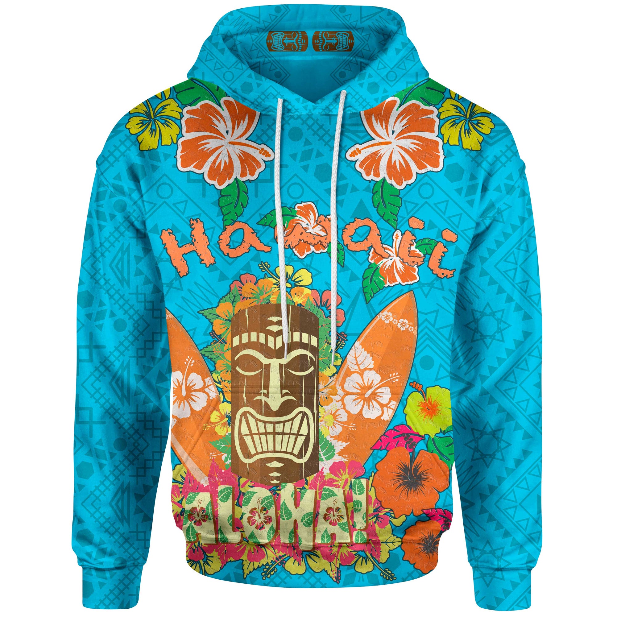 Hawaii Hoodie loha Hawaii Tiki Statue(Blue) Unisex Yellow - Polynesian Pride