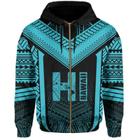 Hawaiian Kanaka Polynesian Zip up Hoodie Active Blue - Polynesian Pride