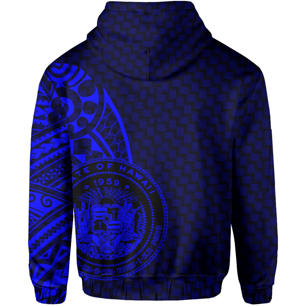 Hawaii Polynesian Zipper Hoodie Blue Emboss Style - Polynesian Pride