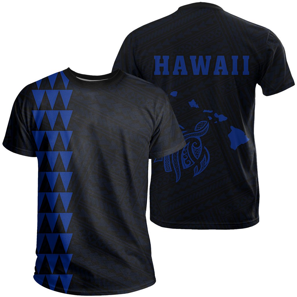 Hawaii Kakau Turtle Map T Shirt Blue Unisex Blue - Polynesian Pride