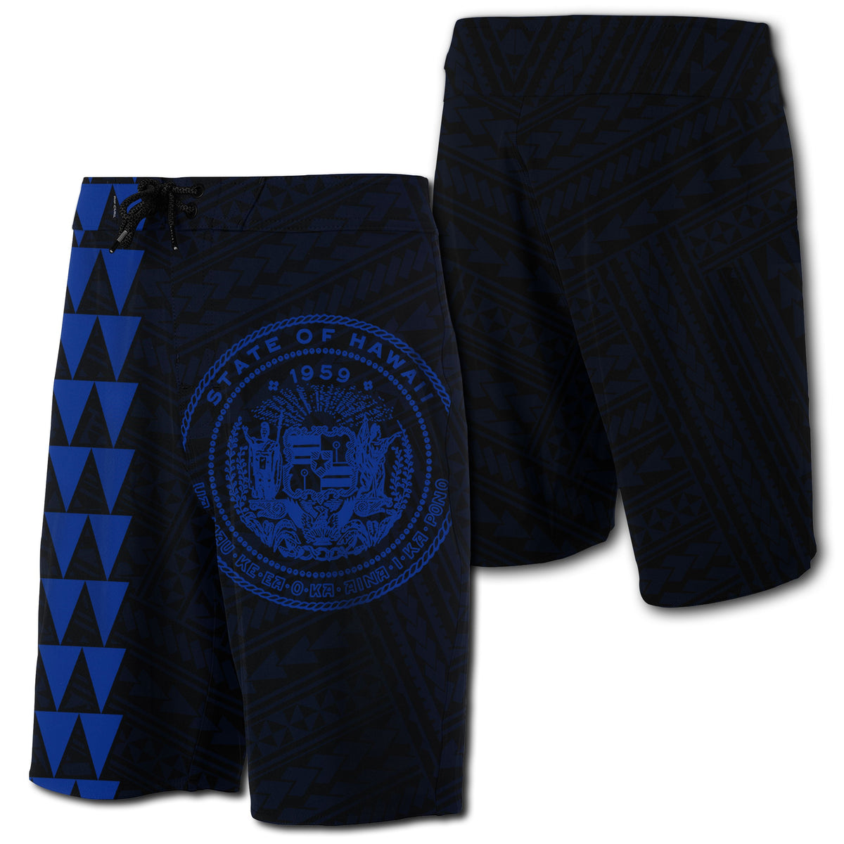 Hawaii Kakau Polynesian Coat Of Arms Board Shorts - Blue Men Blue - Polynesian Pride
