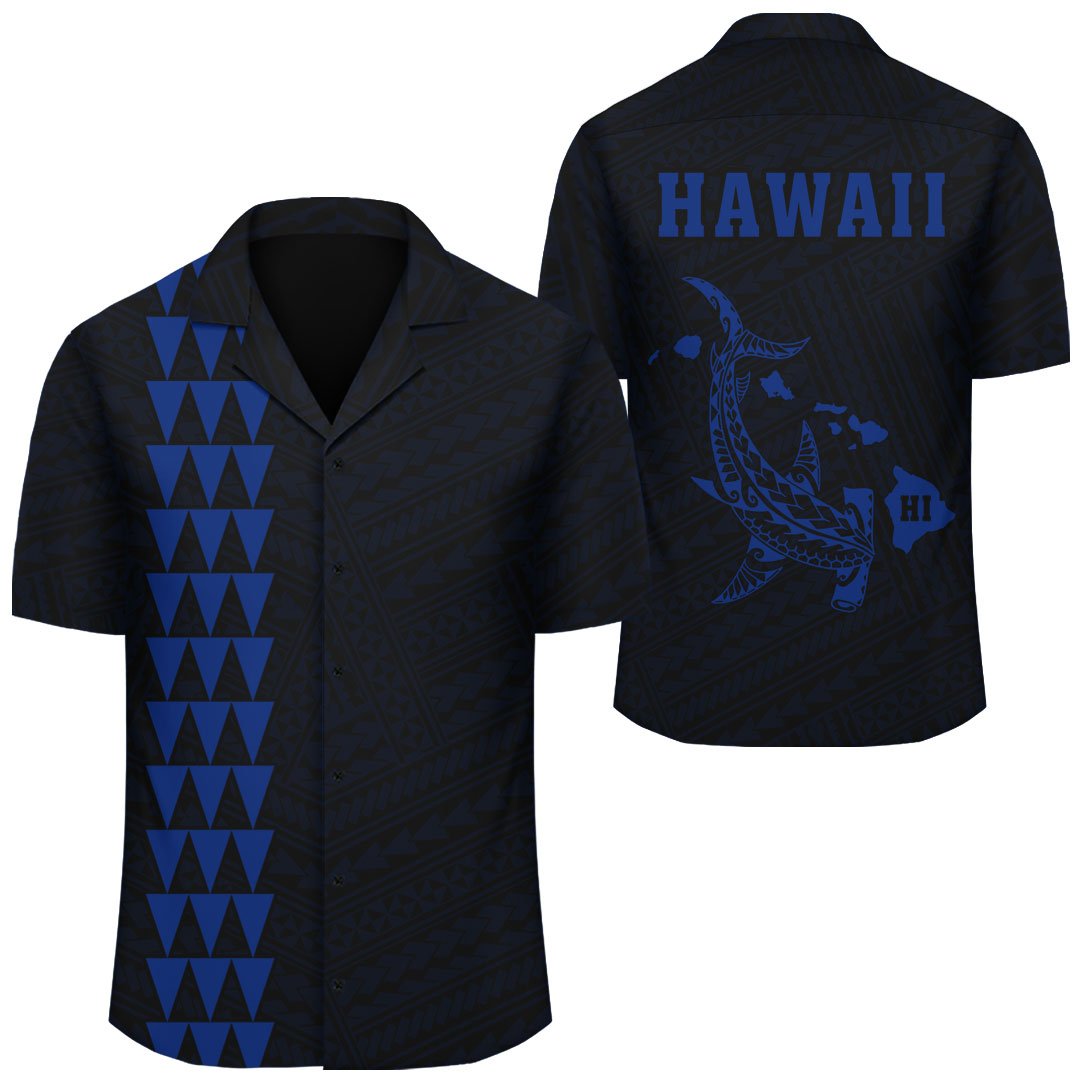 Kakau Polynesian Hammerhead Shark Map Hawaii Shirt - Blue Unisex Blue - Polynesian Pride