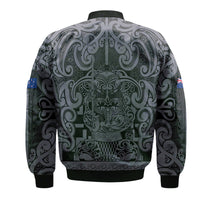 New Zealand Taiaha Maori Bomber Jacket Minimalist Silver Fern All Black LT9 - Polynesian Pride