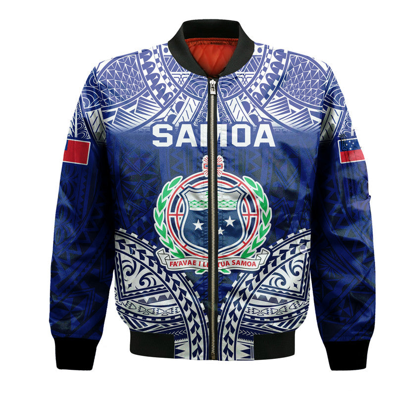 Samoa Coat Of Arms Bomber Jacket Polynesian Pattern LT9 Unisex Blue - Polynesian Pride