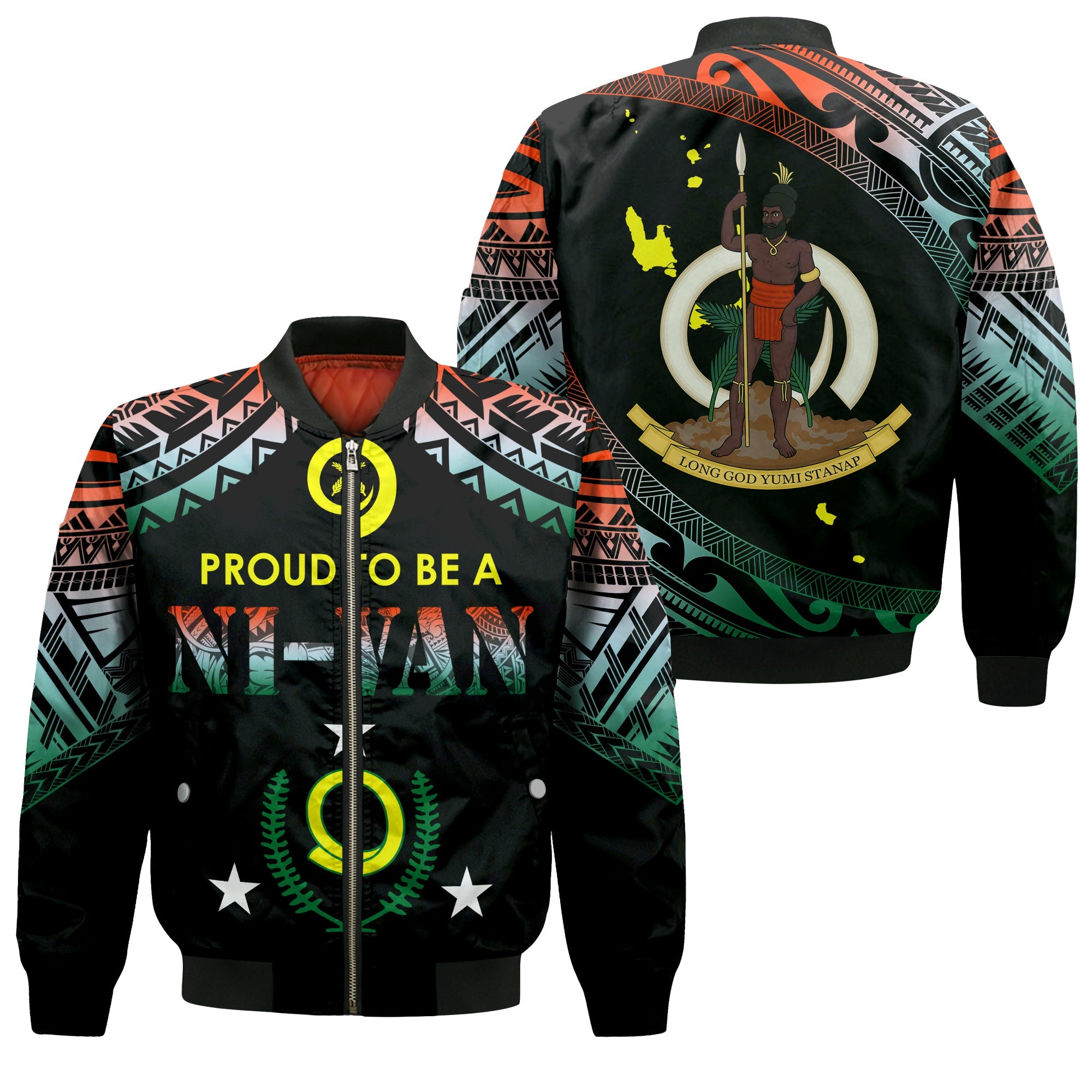 Vanuatu Proud To Be A Ni-Van - Polynesian Pattern Bomber Jacket - Penama Province LT7 Unisex Black - Polynesian Pride