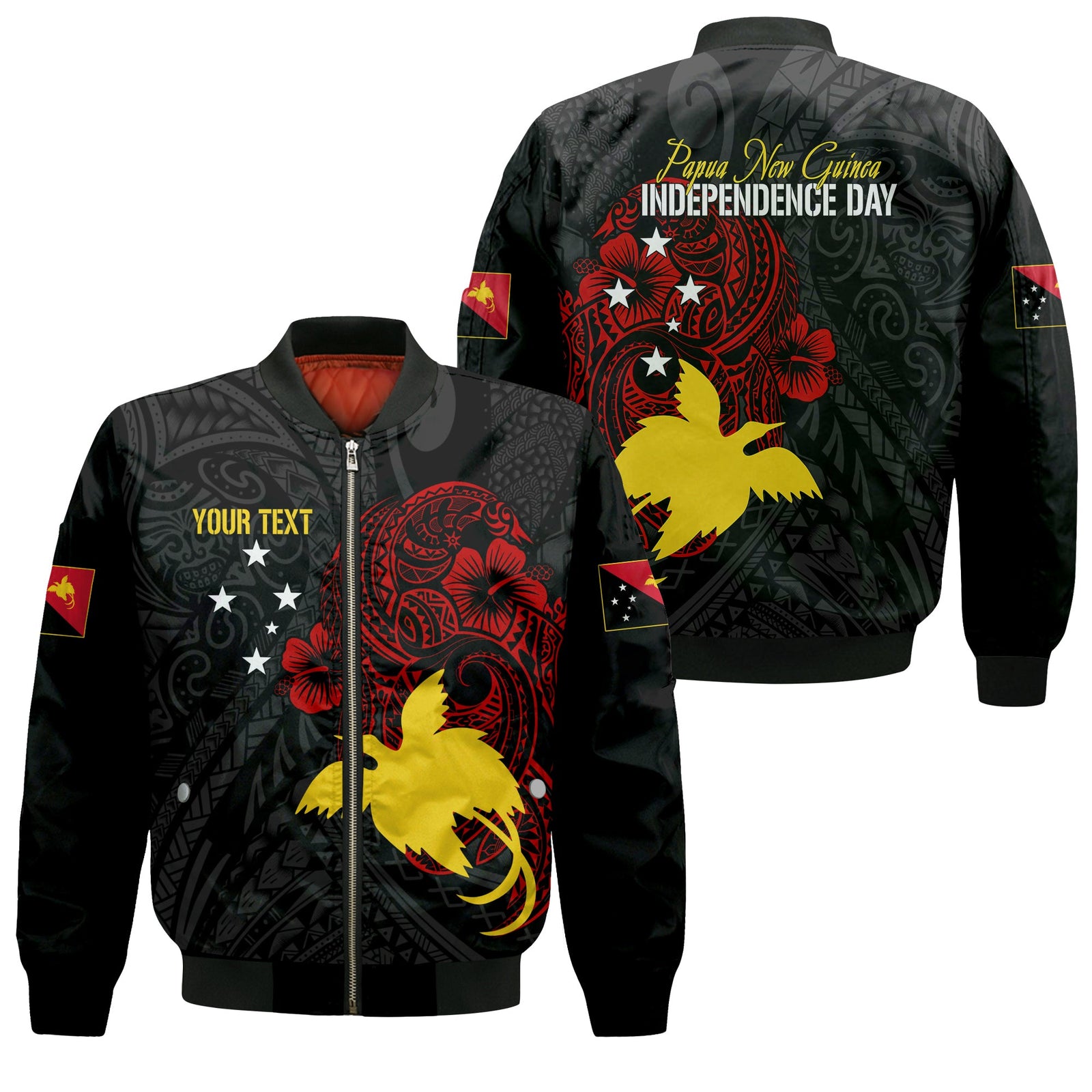 Personalised Papua New Guinea 47th Independence Bomber Jacket Tribal Turtle LT7 Unisex Black - Polynesian Pride