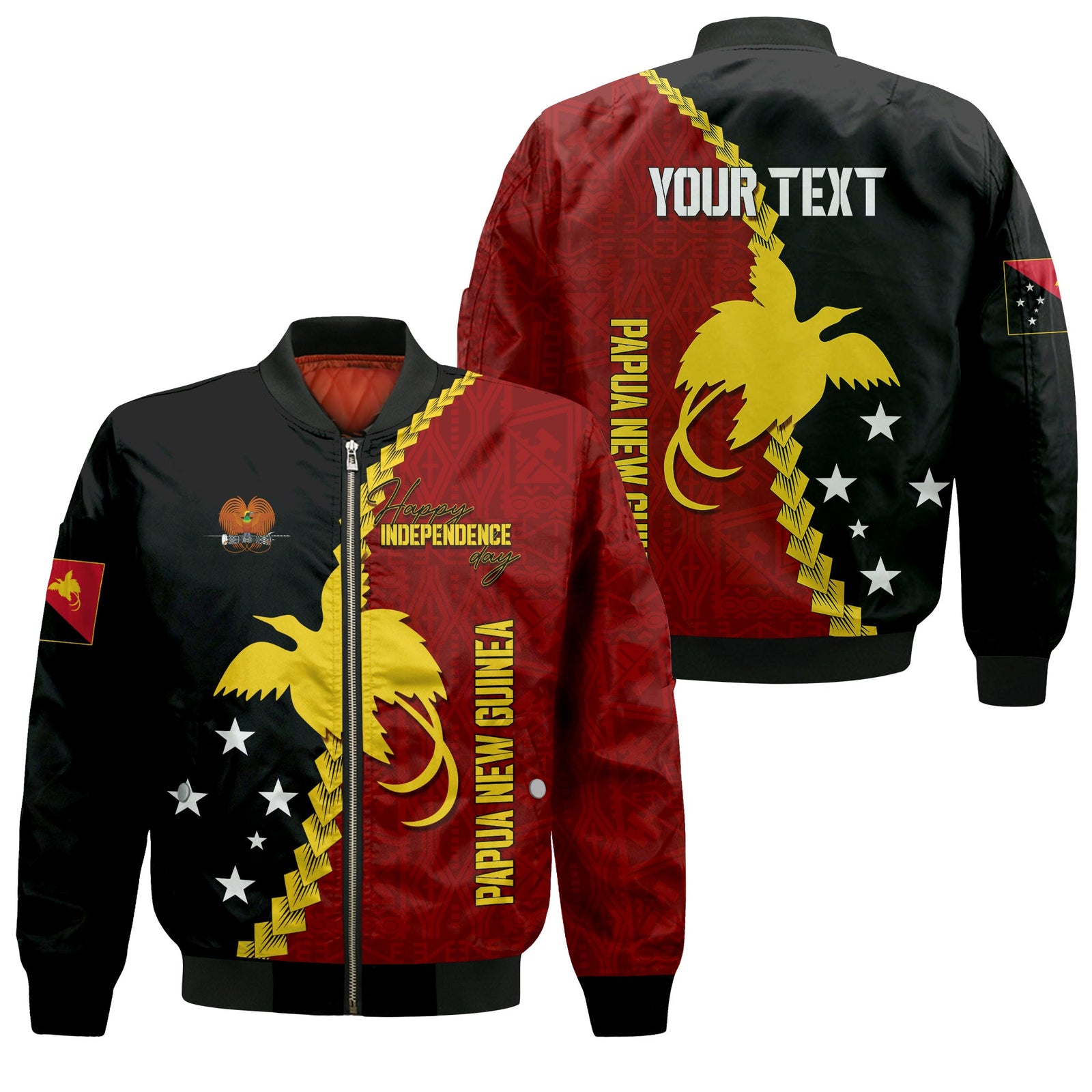 Personalised Papua New Guinea Bomber Jacket 47th Independence Anniversary - Motu Revareva LT7 Unisex Red - Polynesian Pride