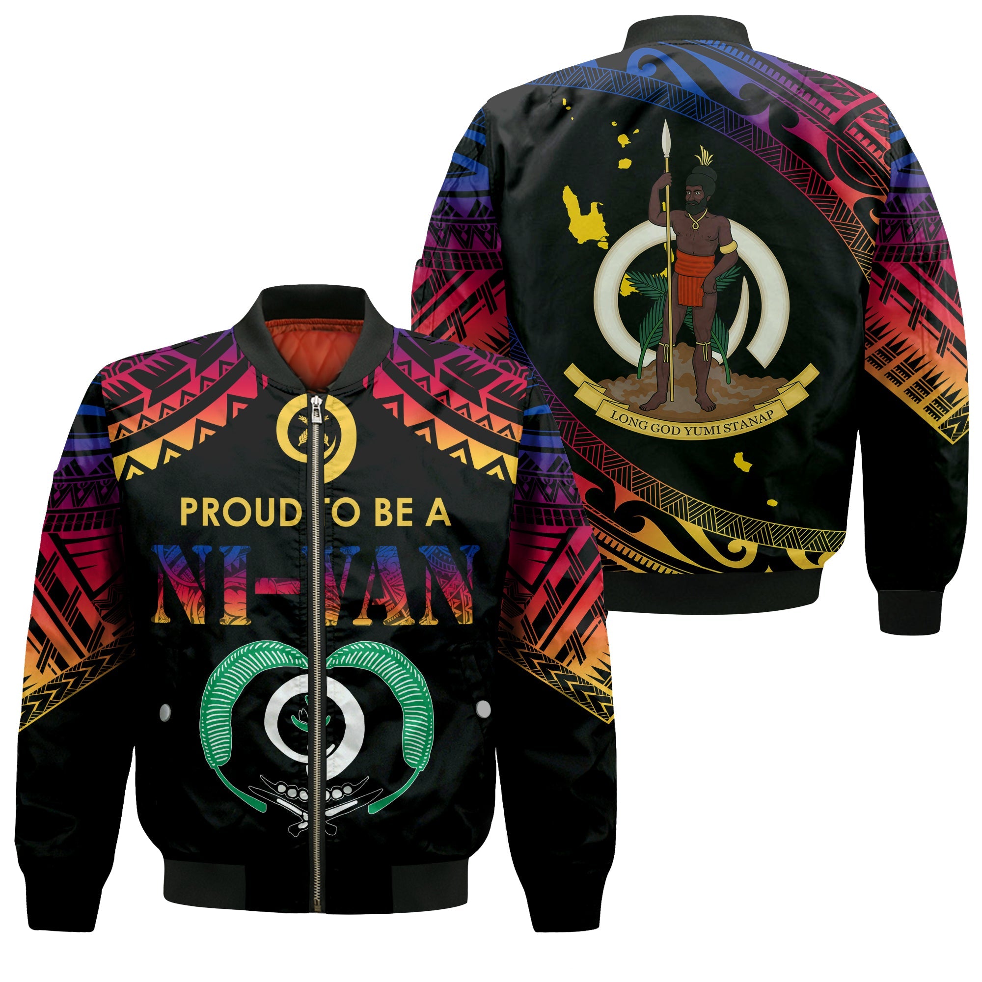 Vanuatu Proud To Be A Ni-Van - Polynesian Pattern Bomber Jacket - Torba Province LT7 Unisex Black - Polynesian Pride