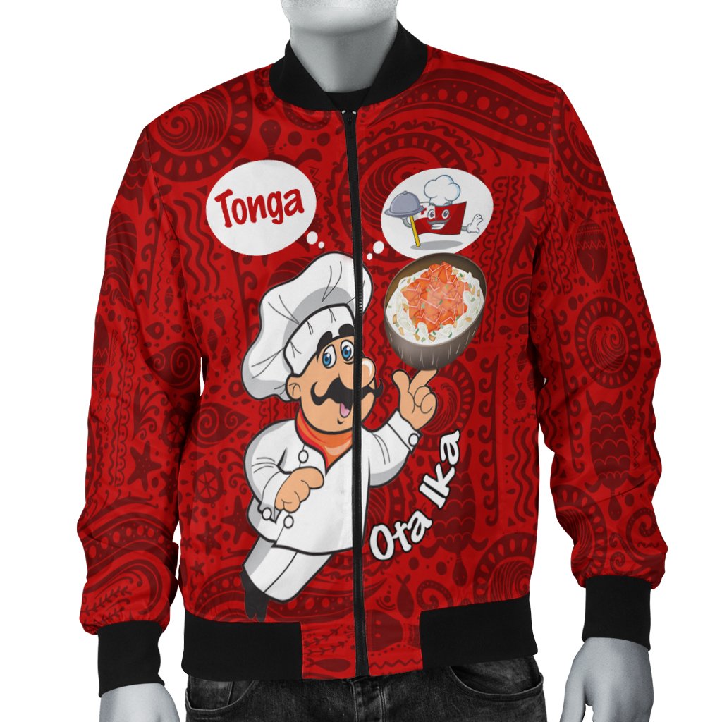 Tonga Men's Bomber Jacket - Coconut Dishes Red - Polynesian Pride