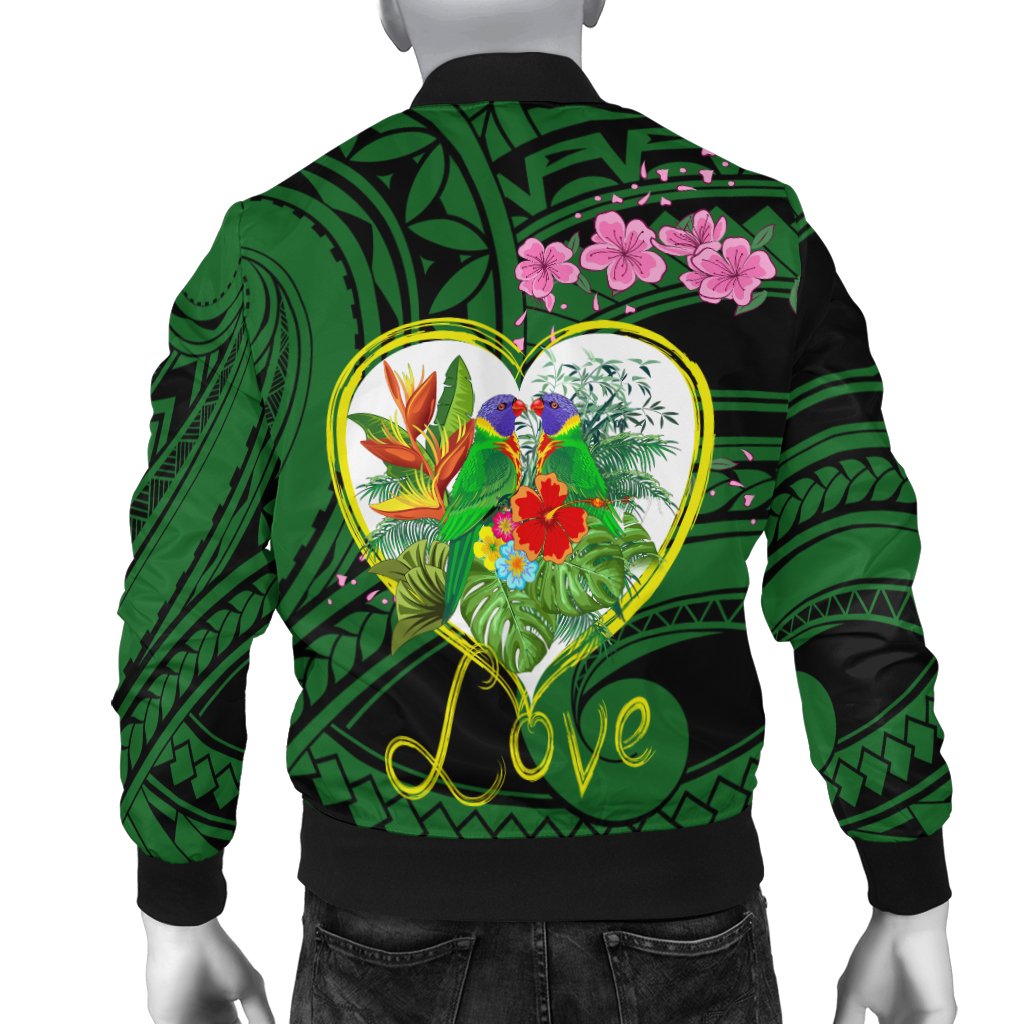 American Samoa Men's Bomber Jacket - The Love Of Blue Crowned Lory - Polynesian Pride