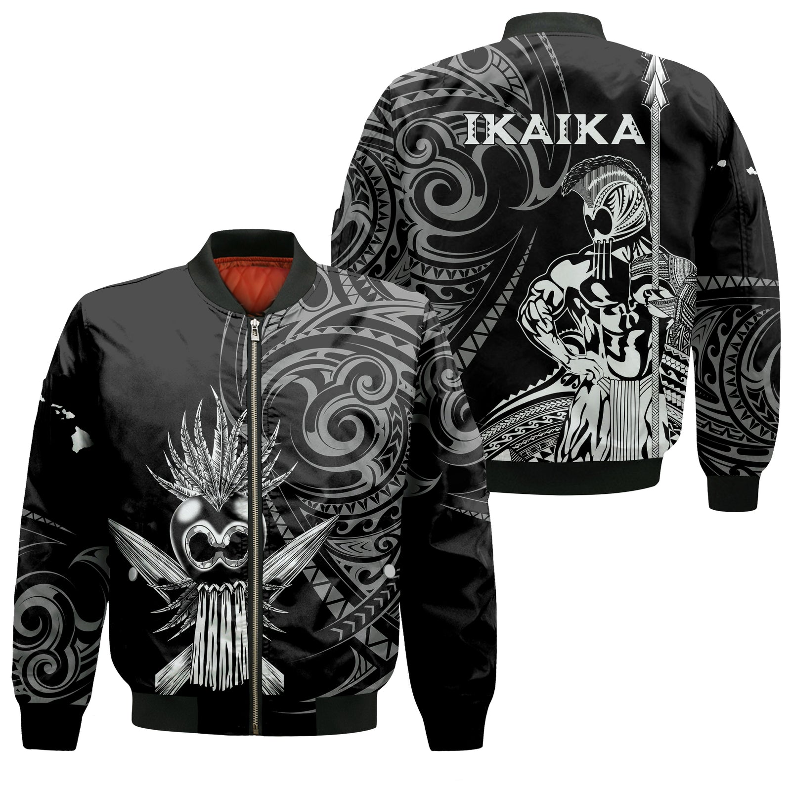 Hawaii Ikaika Warrior Bomber Jacket - LT2 Unisex BLACK - Polynesian Pride