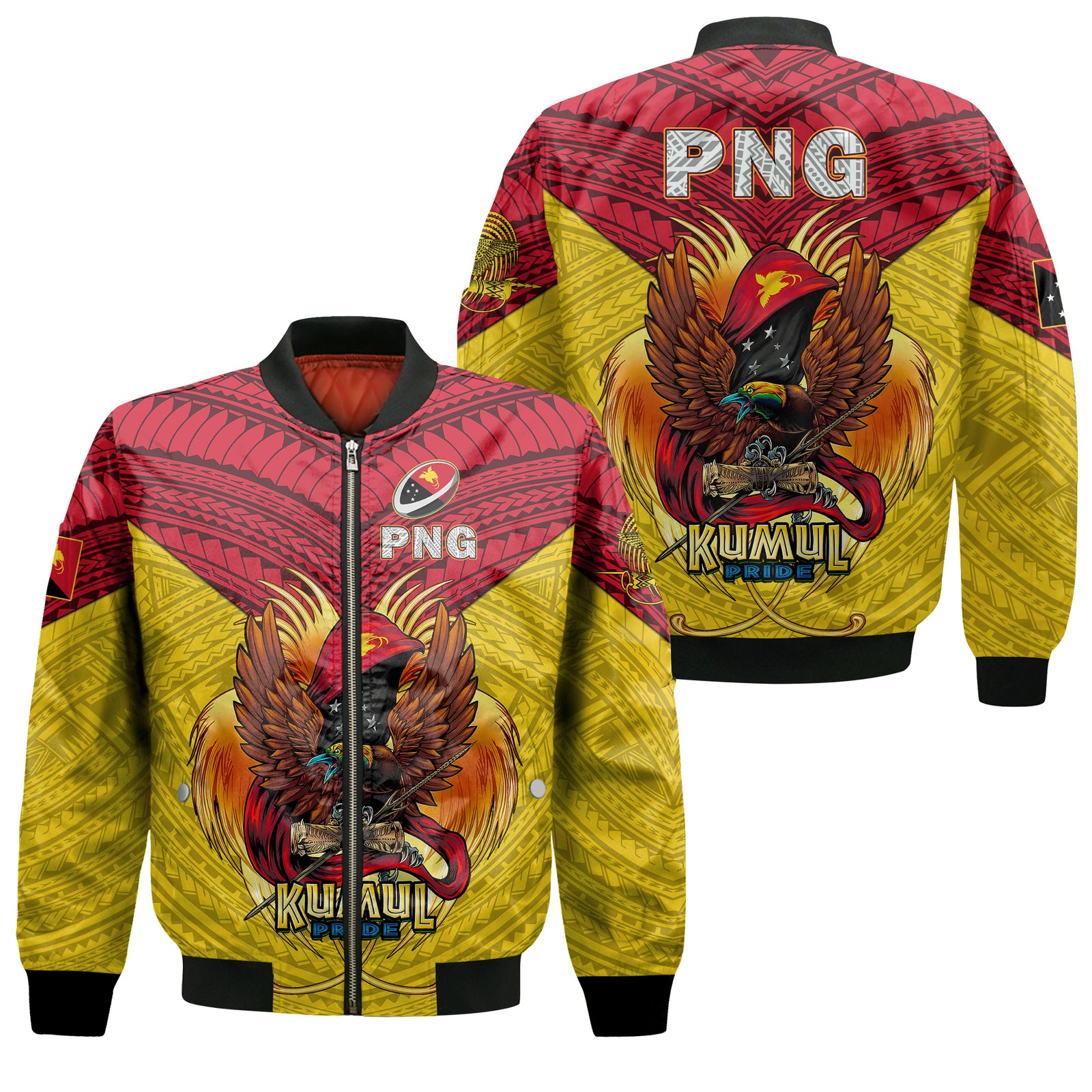 Papua New Guinea Rugby Kumul Pride Bomber Jacket - LT2 Unisex YELLOW - Polynesian Pride