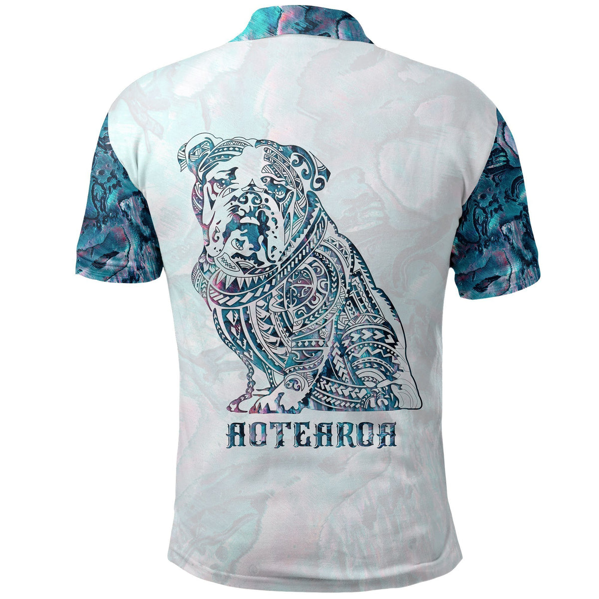 Aotearoa Maori Bulldog Polo Shirt, Paua Shell Bulldog Tattoo Golf Shirts - Polynesian Pride