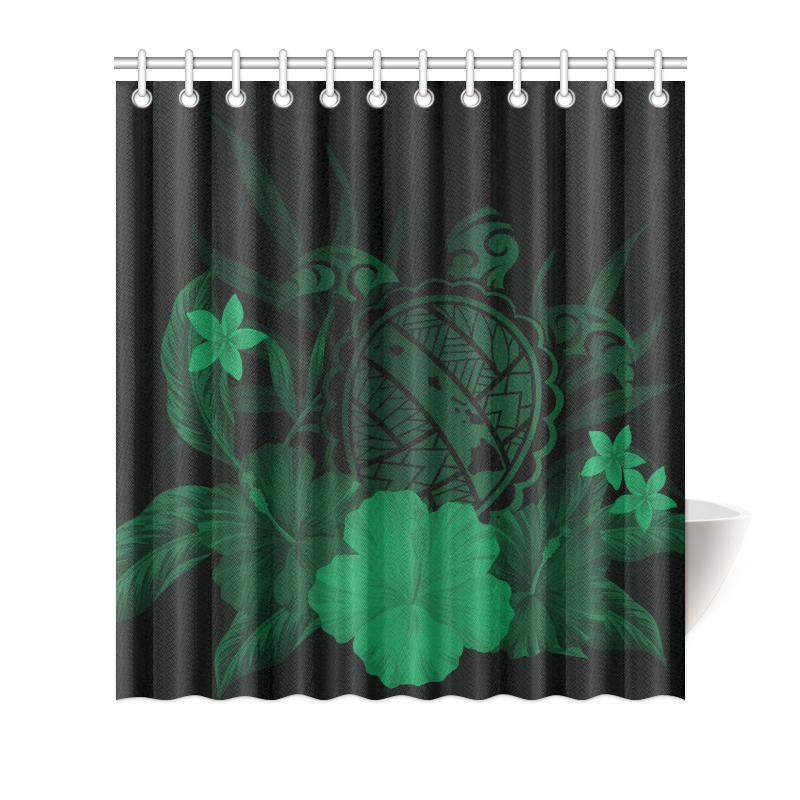 Hawaii Turtle Map Hibiscus Shower Curtain - Green 177 x 172 (cm) Green - Polynesian Pride