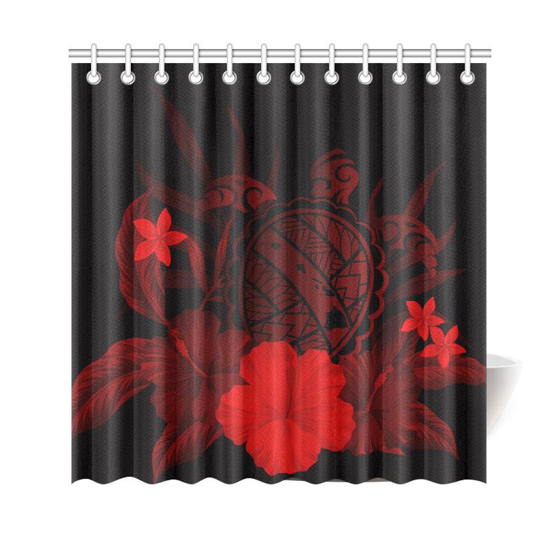 Hawaii Turtle Map Hibiscus Shower Curtain - Red 177 x 172 (cm) Red - Polynesian Pride