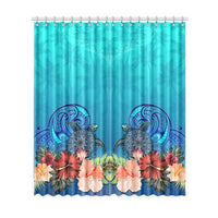 Window Curtain( Two Piece) Hibiscus Polynesian 2 One Size 52"x120"(Two Piece) Blue - Polynesian Pride
