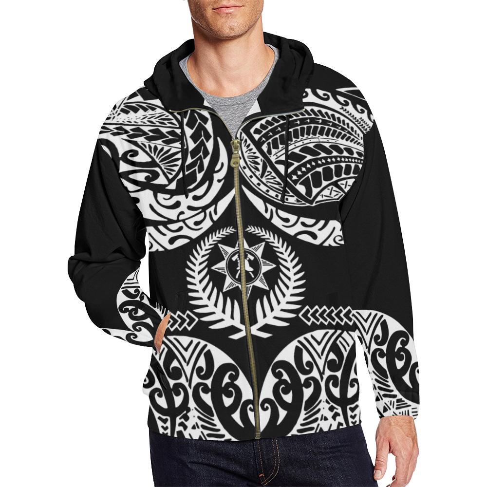 New Zealand Zip up Hoodie Maori Firefighter Tattoo Unisex Black - Polynesian Pride