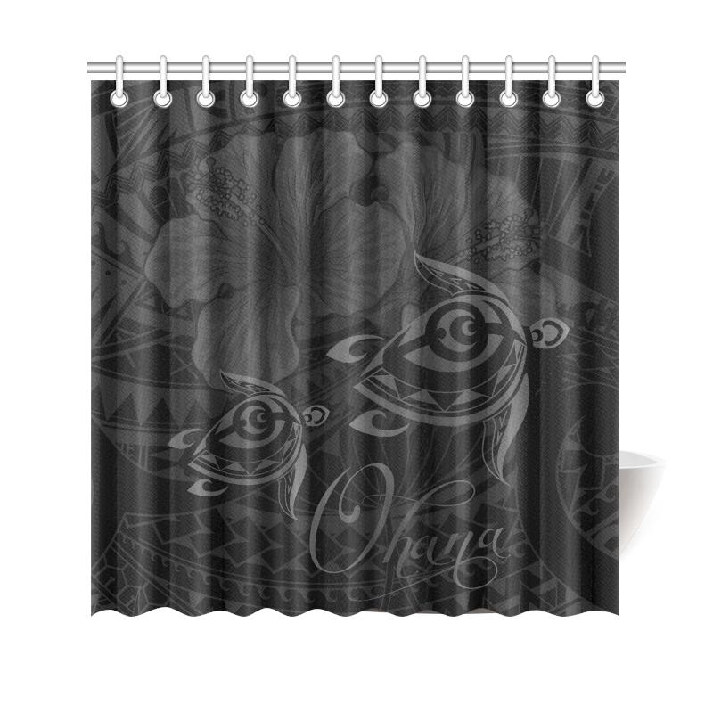 Hawaii Turtle Ohana Hibiscus Poly Shower Curtain - Gray 177 x 172 (cm) Gray - Polynesian Pride