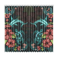 Turtle And Shark With Hibiscus Window Curtain ( Two Piece) Turquoise One Size 50"x96"(Two Piece) Black - Polynesian Pride