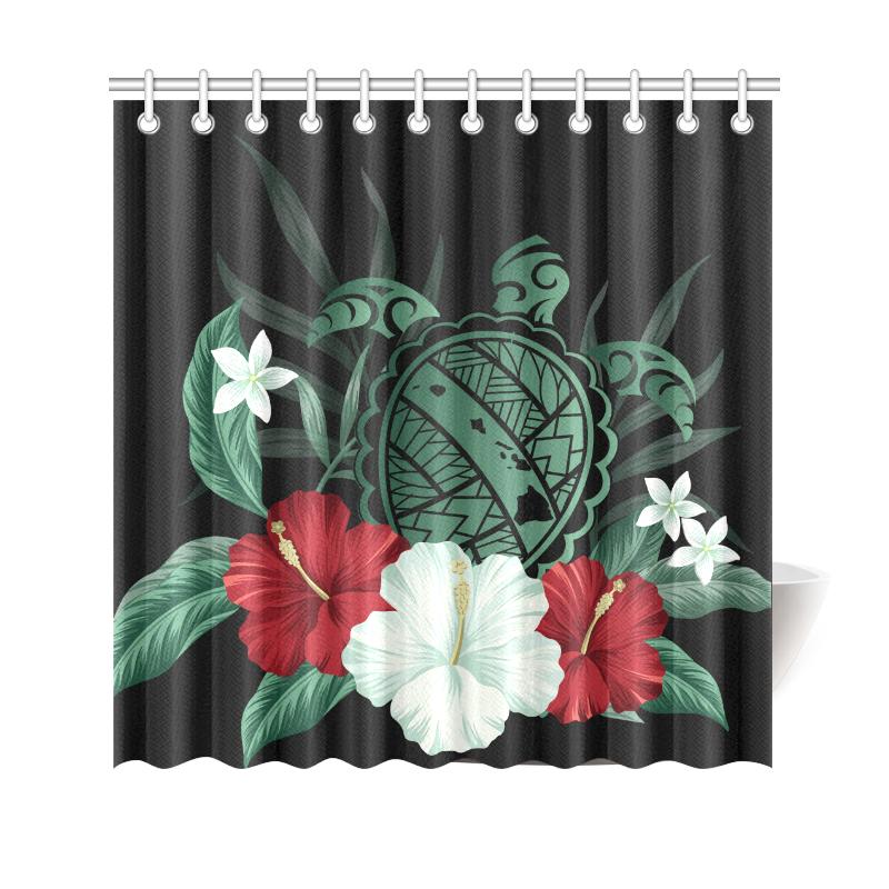 Hawaii Turtle Plumeria Coconut Tree Polynesian Shower Curtain 177 x 172 (cm) Green - Polynesian Pride