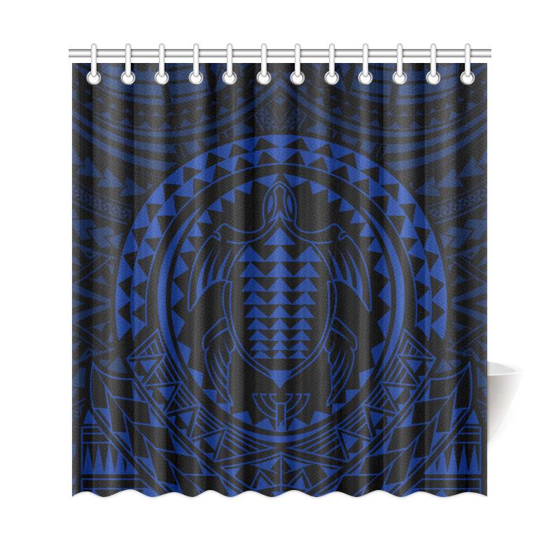 Hawaiian Kakau Honu Arc Blue Polynesian Shower Curtain - Polynesian Pride